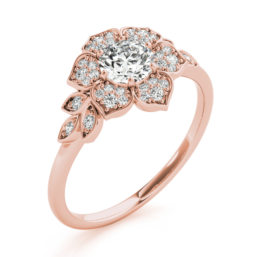 Luxe Flower Fashion Ring Round Diamond Engagement Ring in 10K/14K gold and platinum with certified lab-grown or natural diamonds