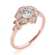 Luxe Flower Fashion Ring Round Diamond Engagement Ring in 10K/14K gold and platinum with certified lab-grown or natural diamonds