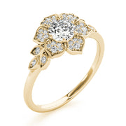 Luxe Flower Fashion Ring Round Diamond Engagement Ring in 10K/14K gold and platinum with certified lab-grown or natural diamonds