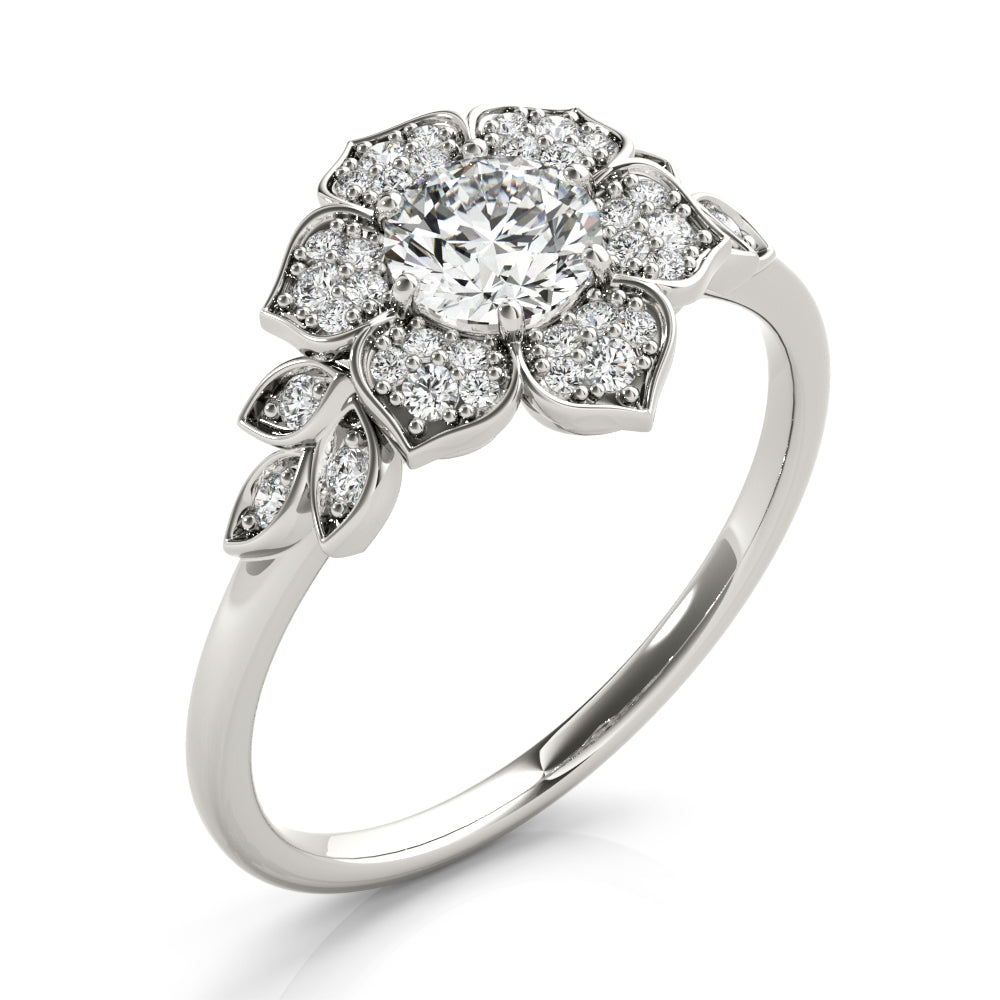 Luxe Flower Fashion Ring Round Diamond Engagement Ring in 10K/14K gold and platinum with certified lab-grown or natural diamonds