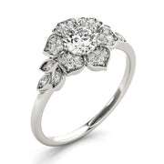 Luxe Flower Fashion Ring Round Diamond Engagement Ring in 10K/14K gold and platinum with certified lab-grown or natural diamonds