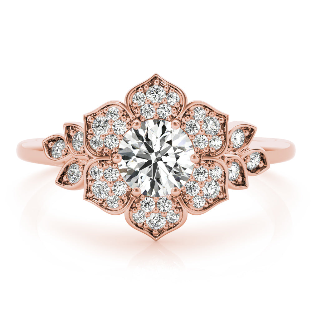 Luxe Flower Fashion Ring Round Diamond Engagement Ring in 10K/14K gold and platinum with certified lab-grown or natural diamonds