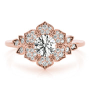 Luxe Flower Fashion Ring Round Diamond Engagement Ring in 10K/14K gold and platinum with certified lab-grown or natural diamonds
