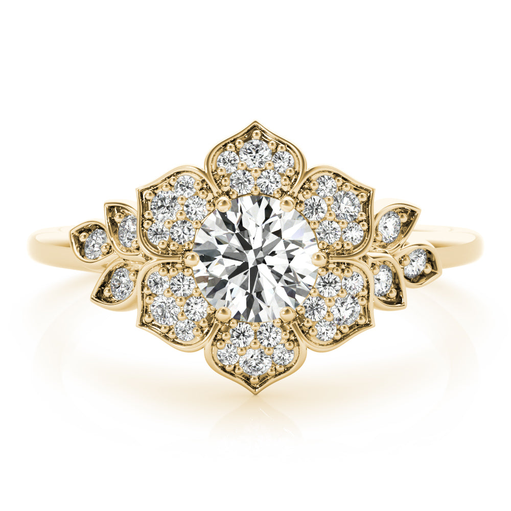 Luxe Flower Fashion Ring Round Diamond Engagement Ring in 10K/14K gold and platinum with certified lab-grown or natural diamonds