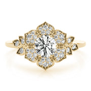 Luxe Flower Fashion Ring Round Diamond Engagement Ring in 10K/14K gold and platinum with certified lab-grown or natural diamonds