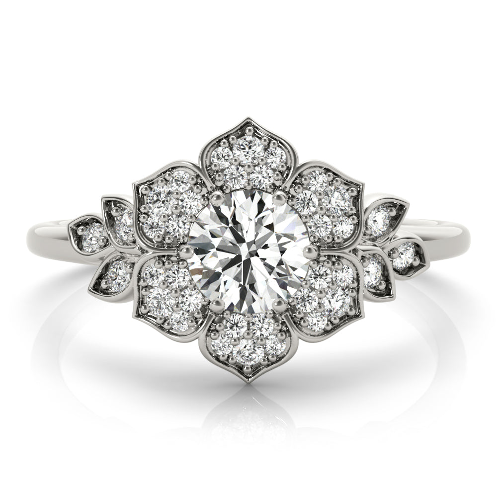 Luxe Flower Fashion Ring Round Diamond Engagement Ring in 10K/14K gold and platinum with certified lab-grown or natural diamonds
