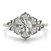 Luxe Flower Fashion Ring Round Diamond Engagement Ring in 10K/14K gold and platinum with certified lab-grown or natural diamonds