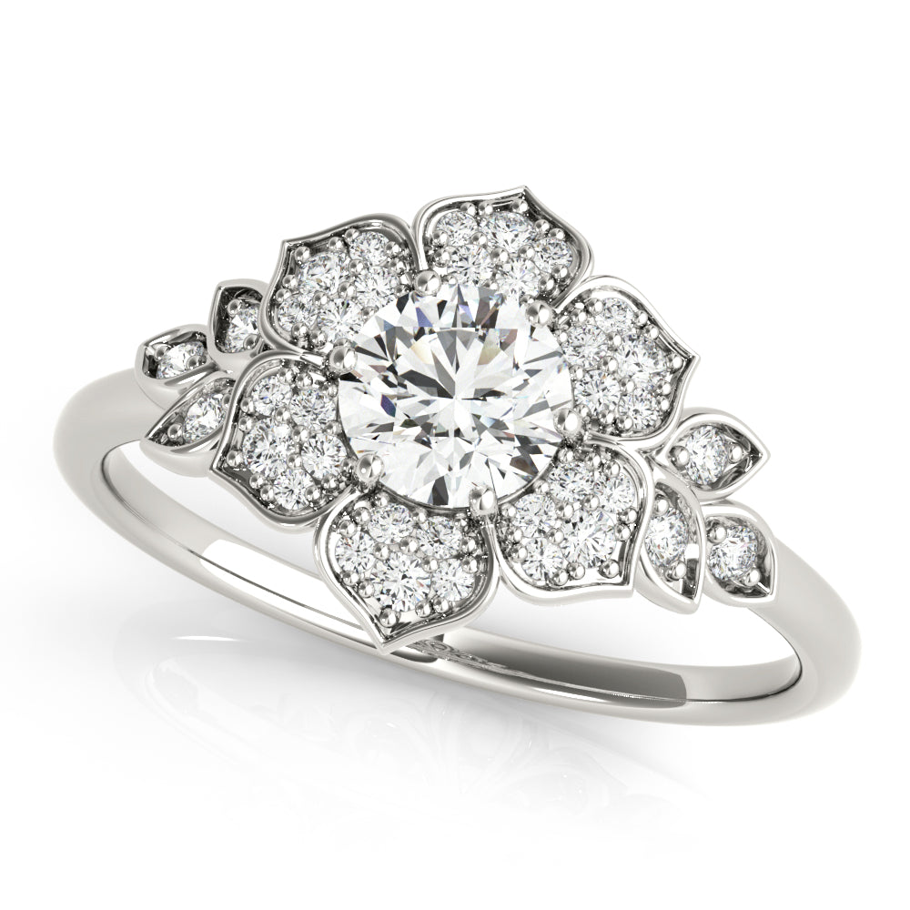 Luxe Flower Fashion Ring Round Diamond Engagement Ring in 10K/14K gold and platinum with certified lab-grown or natural diamonds