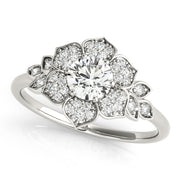 Luxe Flower Fashion Ring Round Diamond Engagement Ring in 10K/14K gold and platinum with certified lab-grown or natural diamonds
