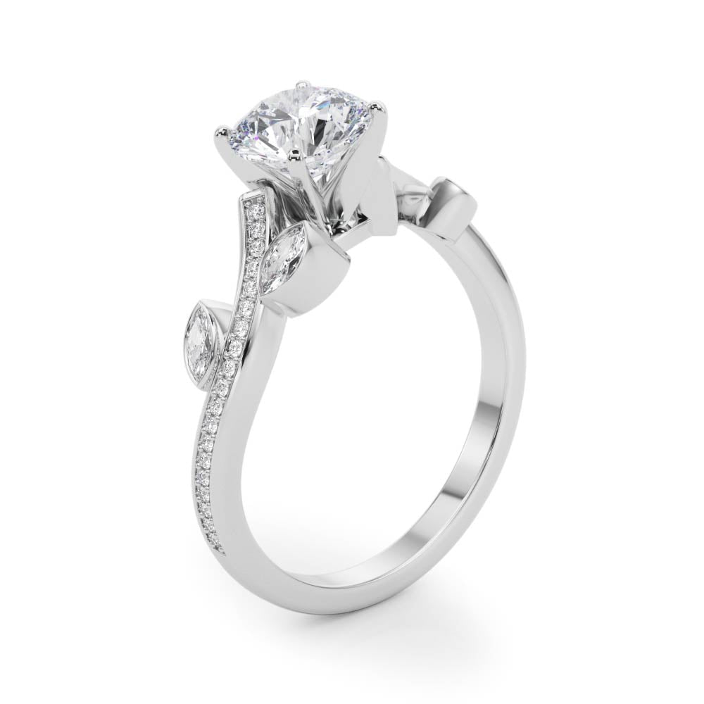 Refined Fashion Ring Round Diamond Engagement Ring in 10K/14K gold and platinum with certified lab-grown or natural diamonds