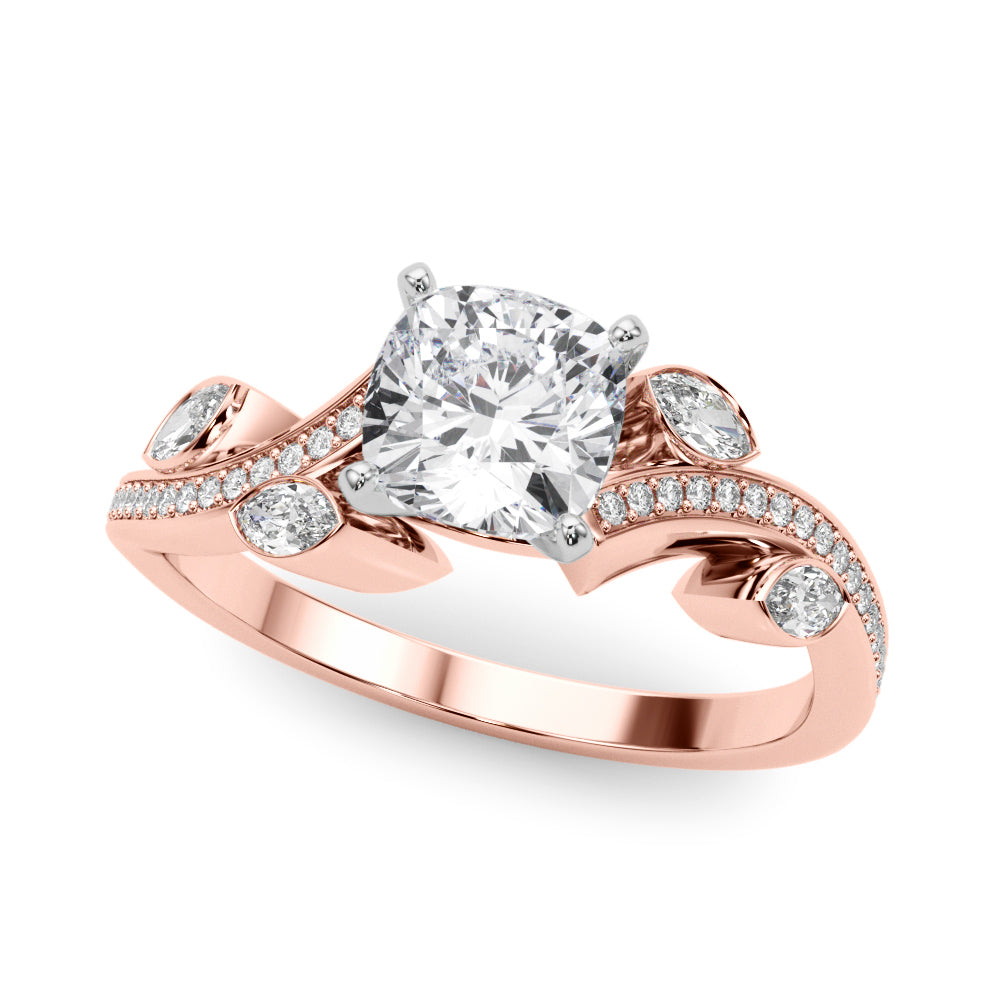 Refined Fashion Ring Round Diamond Engagement Ring in 10K/14K gold and platinum with certified lab-grown or natural diamonds