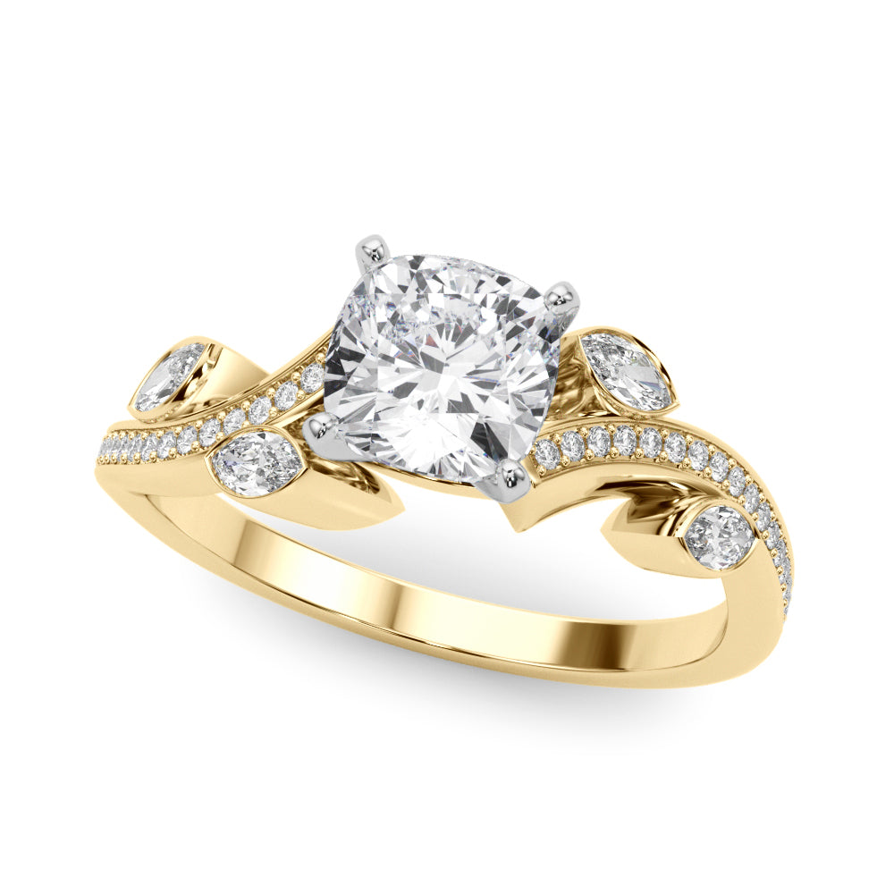 Refined Fashion Ring Round Diamond Engagement Ring in 10K/14K gold and platinum with certified lab-grown or natural diamonds