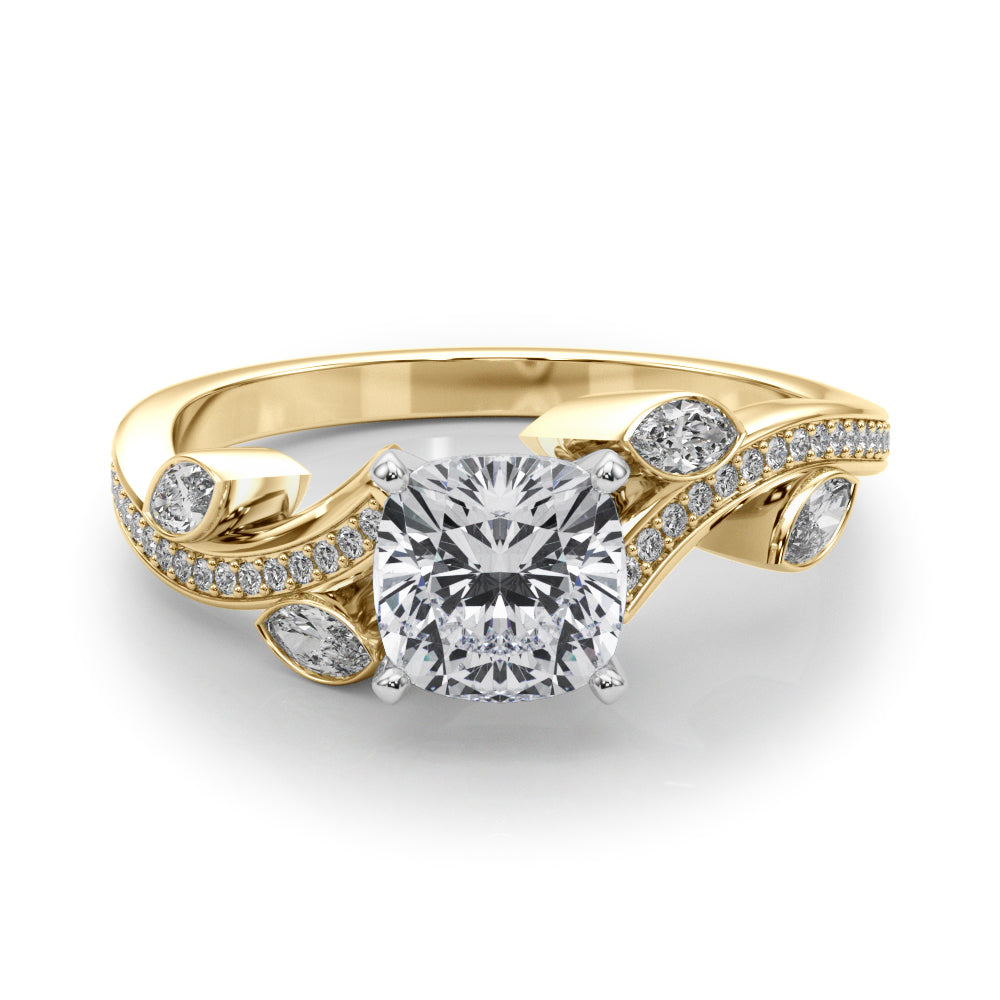 Refined Fashion Ring Round Diamond Engagement Ring in 10K/14K gold and platinum with certified lab-grown or natural diamonds