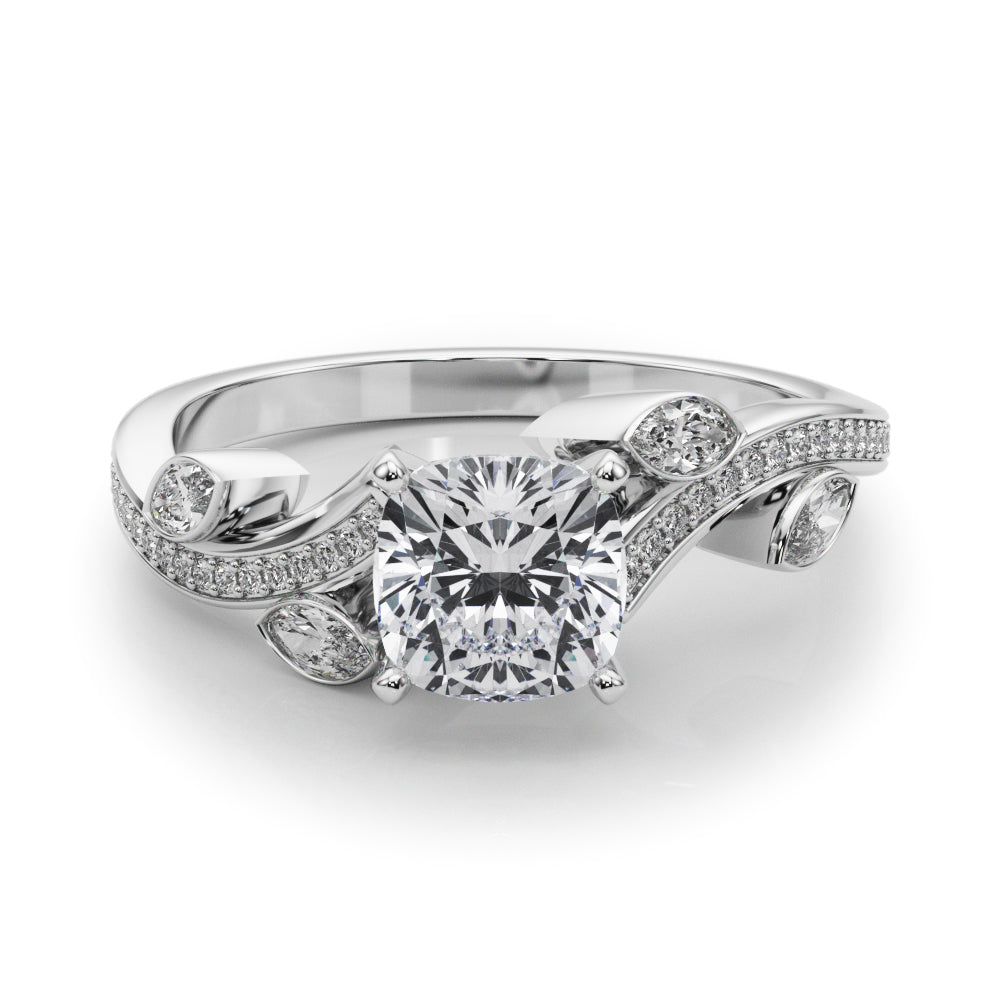 Refined Fashion Ring Round Diamond Engagement Ring in 10K/14K gold and platinum with certified lab-grown or natural diamonds