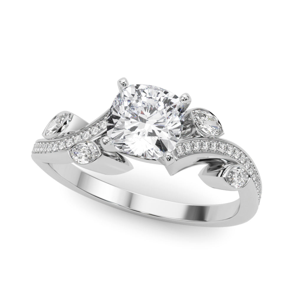 Refined Fashion Ring Round Diamond Engagement Ring in 10K/14K gold and platinum with certified lab-grown or natural diamonds