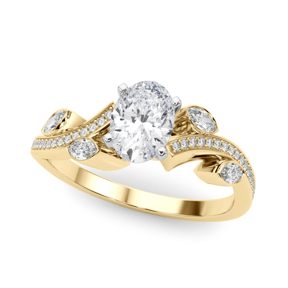Refined Fashion Ring Round Diamond Engagement Ring in 10K/14K gold and platinum with certified lab-grown or natural diamonds