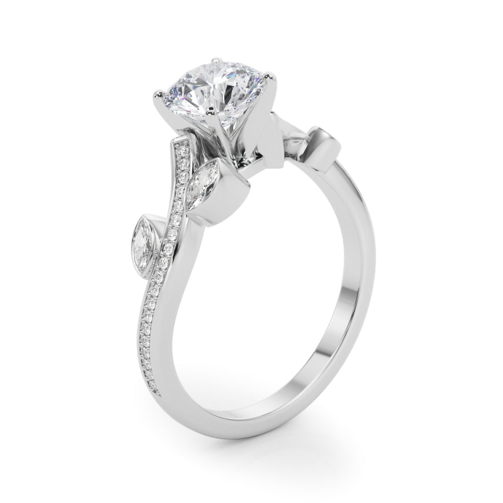 Refined Fashion Ring Round Diamond Engagement Ring in 10K/14K gold and platinum with certified lab-grown or natural diamonds