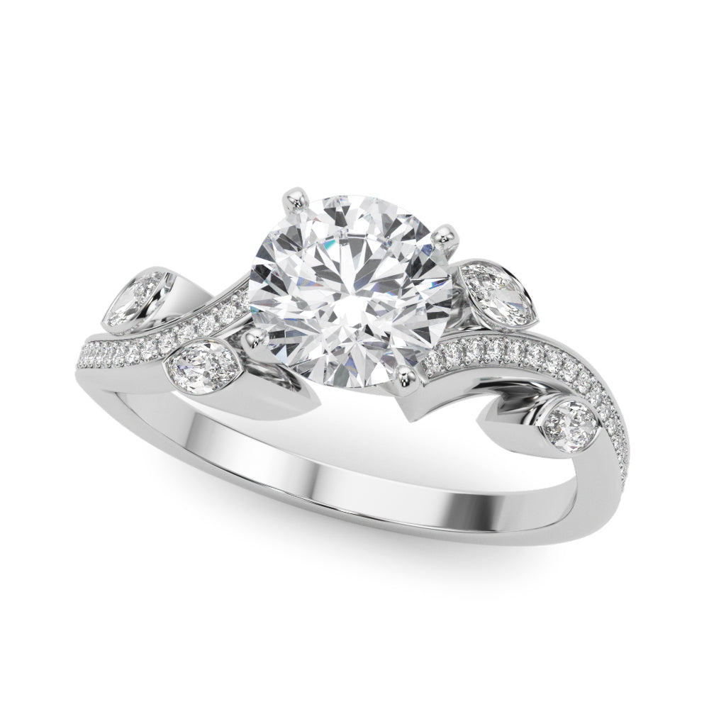 Refined Fashion Ring Round Diamond Engagement Ring in 10K/14K gold and platinum with certified lab-grown or natural diamonds