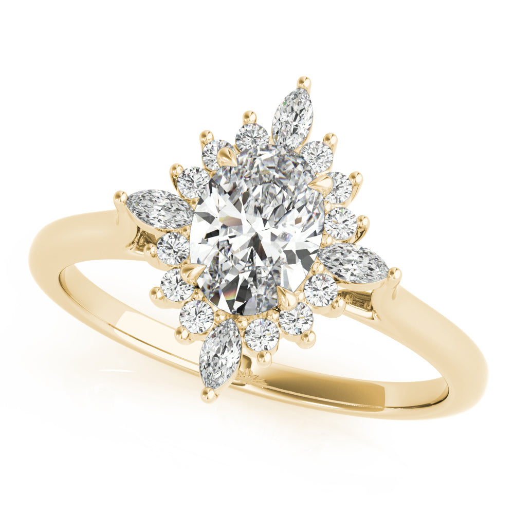 Exquisite Fashion Ring Oval Diamond Engagement Ring in 10K/14K gold and platinum with certified lab-grown or natural diamonds