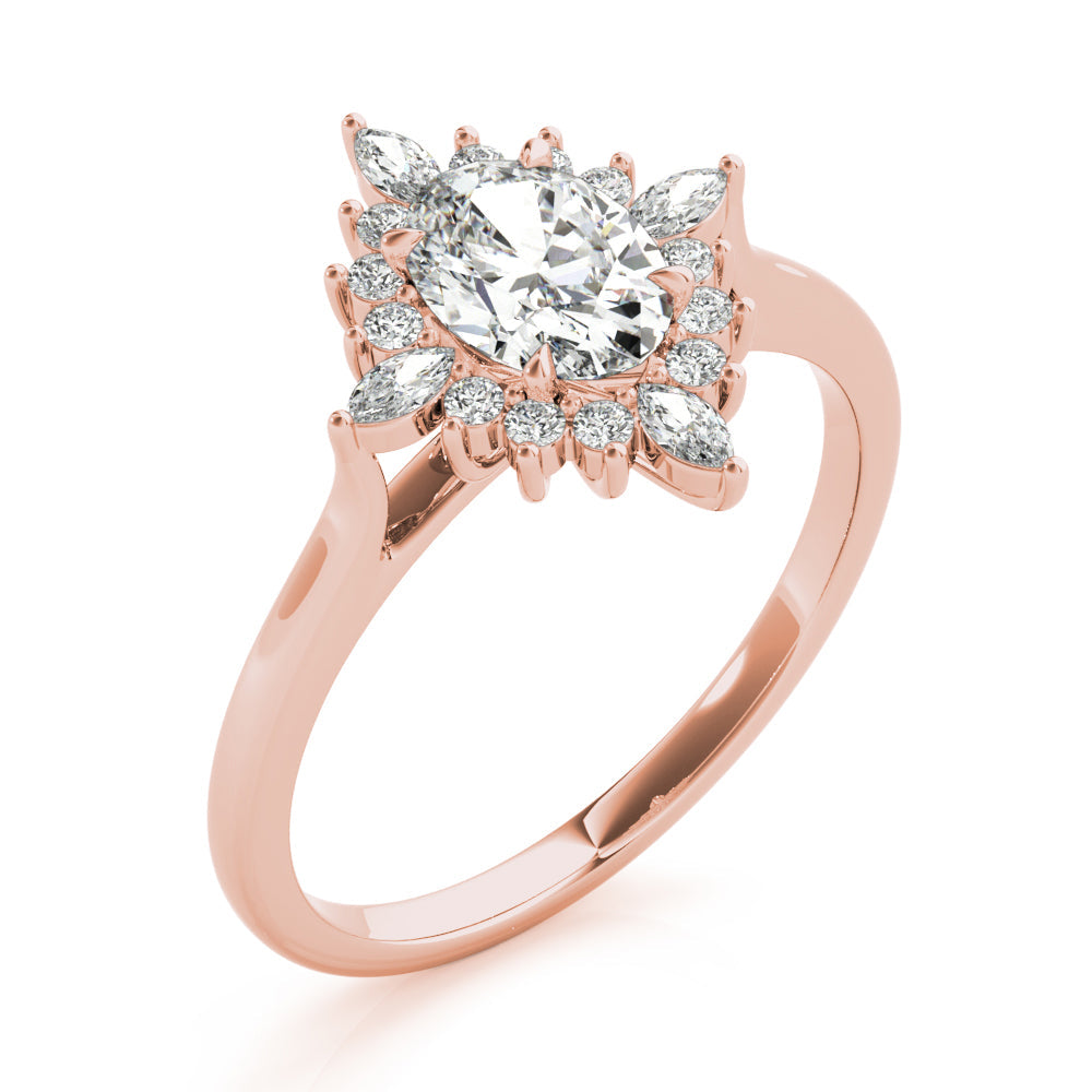 Exquisite Fashion Ring Oval Diamond Engagement Ring in 10K/14K gold and platinum with certified lab-grown or natural diamonds