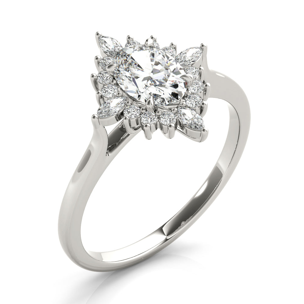 Exquisite Fashion Ring Oval Diamond Engagement Ring in 10K/14K gold and platinum with certified lab-grown or natural diamonds