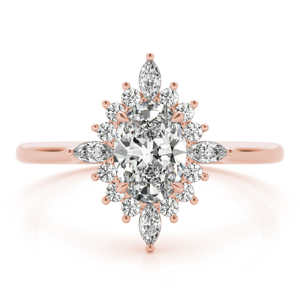 Exquisite Fashion Ring Oval Diamond Engagement Ring in 10K/14K gold and platinum with certified lab-grown or natural diamonds