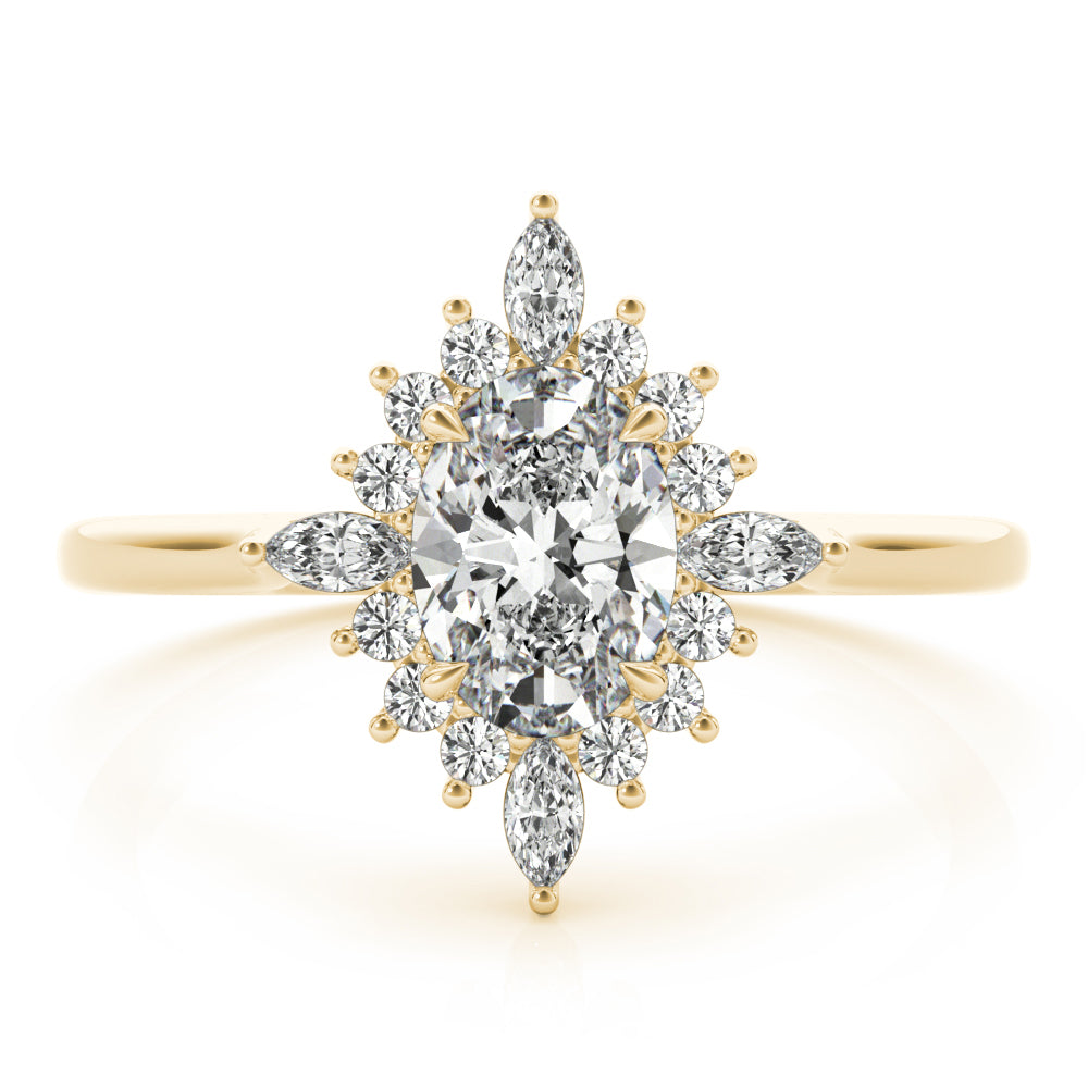 Exquisite Fashion Ring Oval Diamond Engagement Ring in 10K/14K gold and platinum with certified lab-grown or natural diamonds