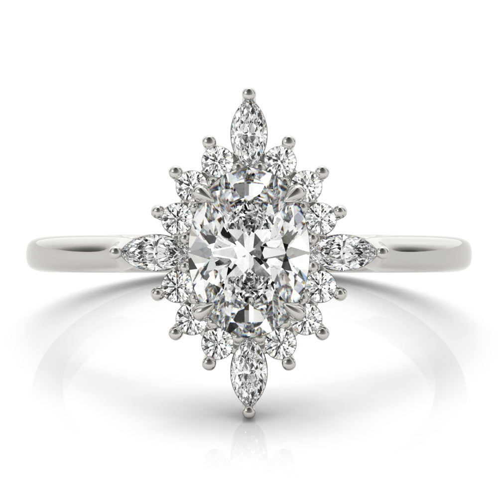 Exquisite Fashion Ring Oval Diamond Engagement Ring in 10K/14K gold and platinum with certified lab-grown or natural diamonds