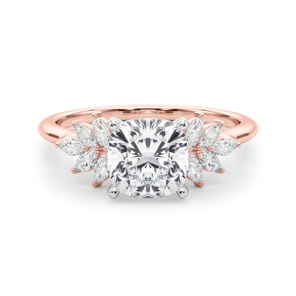 Radiant Peg Center Marquise Diamond Engagement Ring in 10K/14K gold and platinum with certified lab-grown or natural diamonds