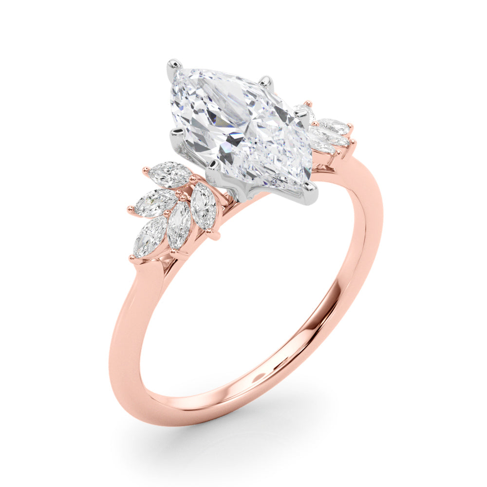 Radiant Peg Center Marquise Diamond Engagement Ring in 10K/14K gold and platinum with certified lab-grown or natural diamonds