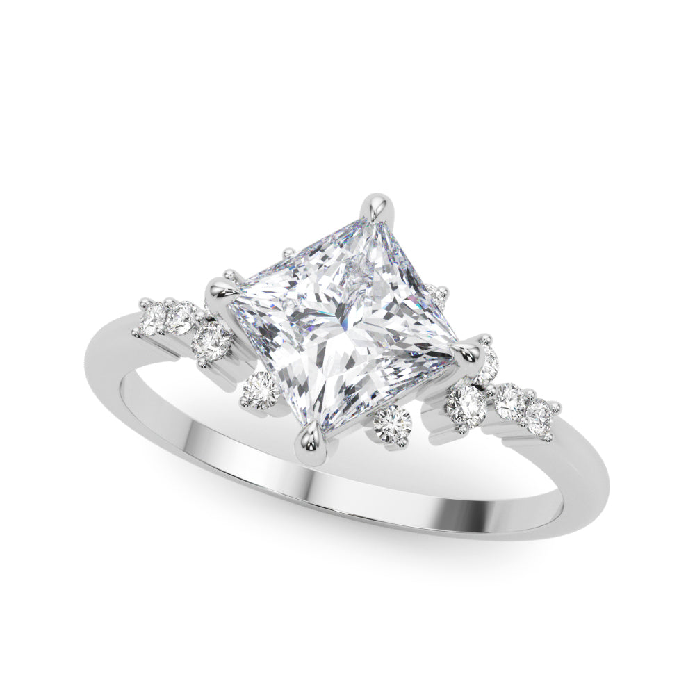 Sculpted Sidestone Princess Diamond Engagement Ring in 10K/14K gold and platinum with certified lab-grown or natural diamonds