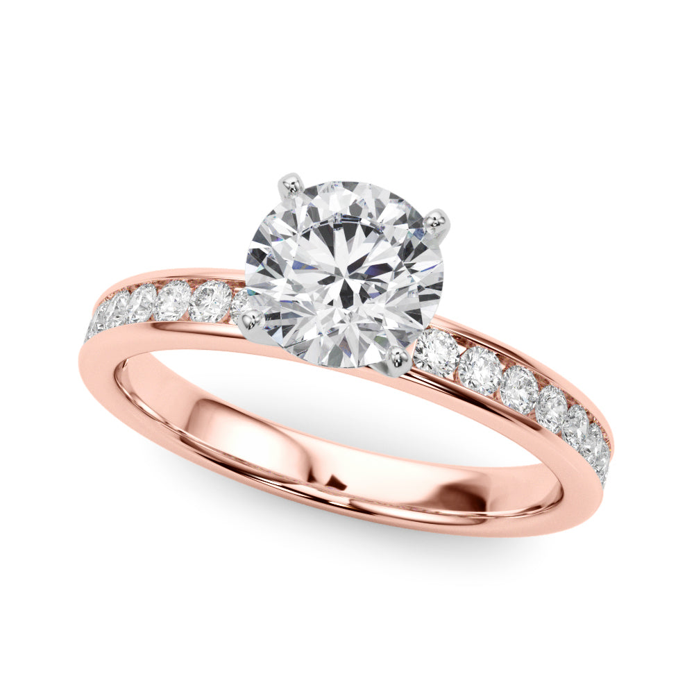 Classic Sidestone Round Diamond Engagement Ring in 10K/14K gold and platinum with certified lab-grown or natural diamonds