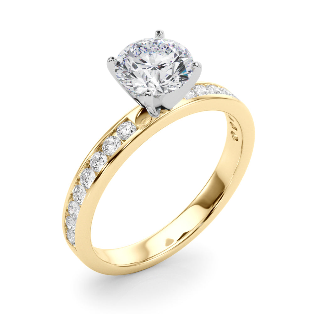 Classic Sidestone Round Diamond Engagement Ring in 10K/14K gold and platinum with certified lab-grown or natural diamonds