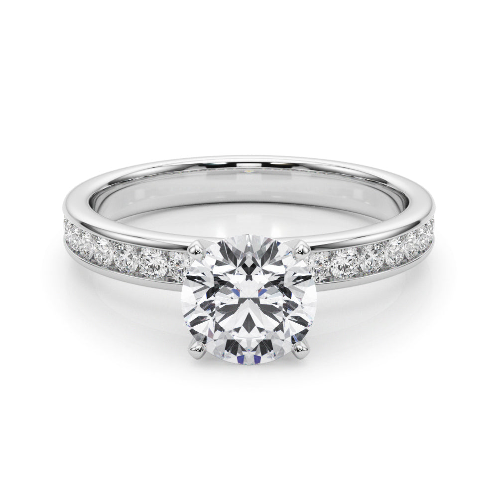 Classic Sidestone Round Diamond Engagement Ring in 10K/14K gold and platinum with certified lab-grown or natural diamonds