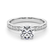 Classic Sidestone Round Diamond Engagement Ring in 10K/14K gold and platinum with certified lab-grown or natural diamonds