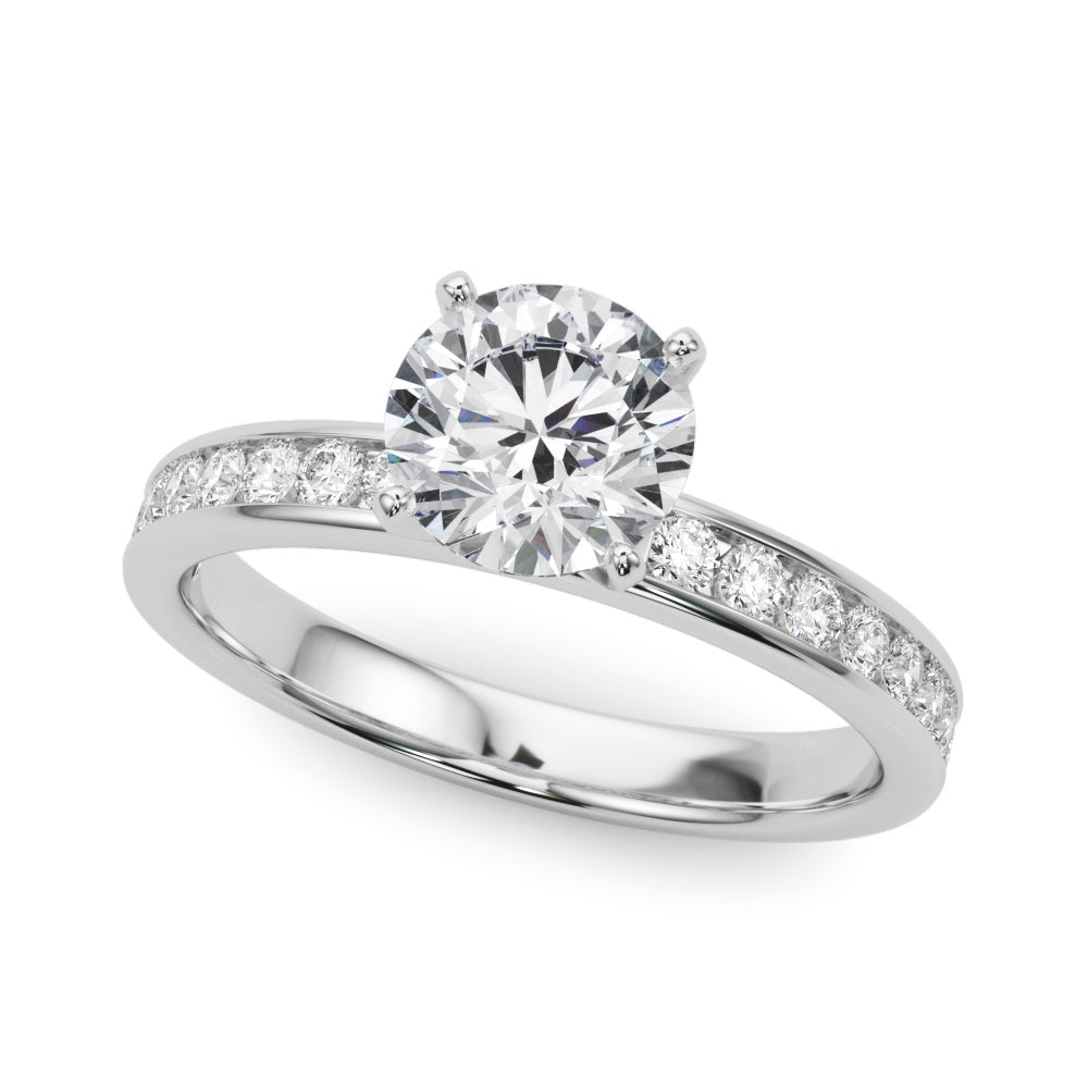 Classic Sidestone Round Diamond Engagement Ring in 10K/14K gold and platinum with certified lab-grown or natural diamonds