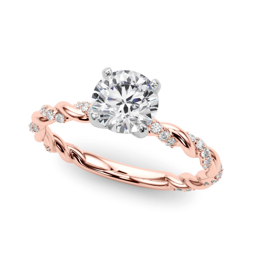 Romantic With Twisted Shank Round Diamond Engagement Ring in 10K/14K gold and platinum with certified lab-grown or natural diamonds