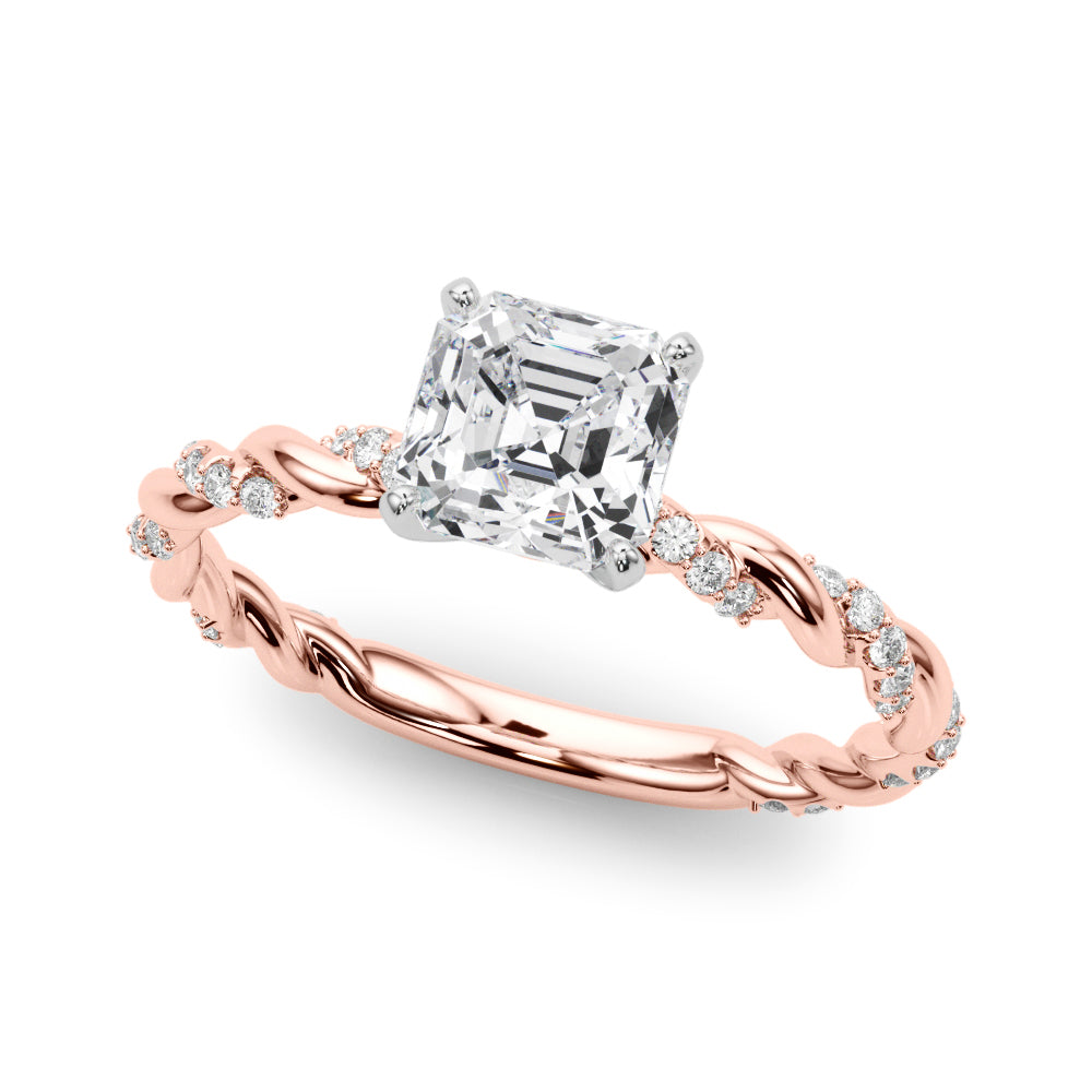 Romantic With Twisted Shank Round Diamond Engagement Ring in 10K/14K gold and platinum with certified lab-grown or natural diamonds