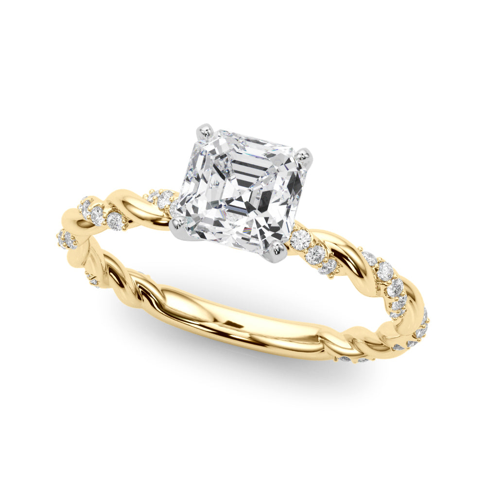 Romantic With Twisted Shank Round Diamond Engagement Ring in 10K/14K gold and platinum with certified lab-grown or natural diamonds