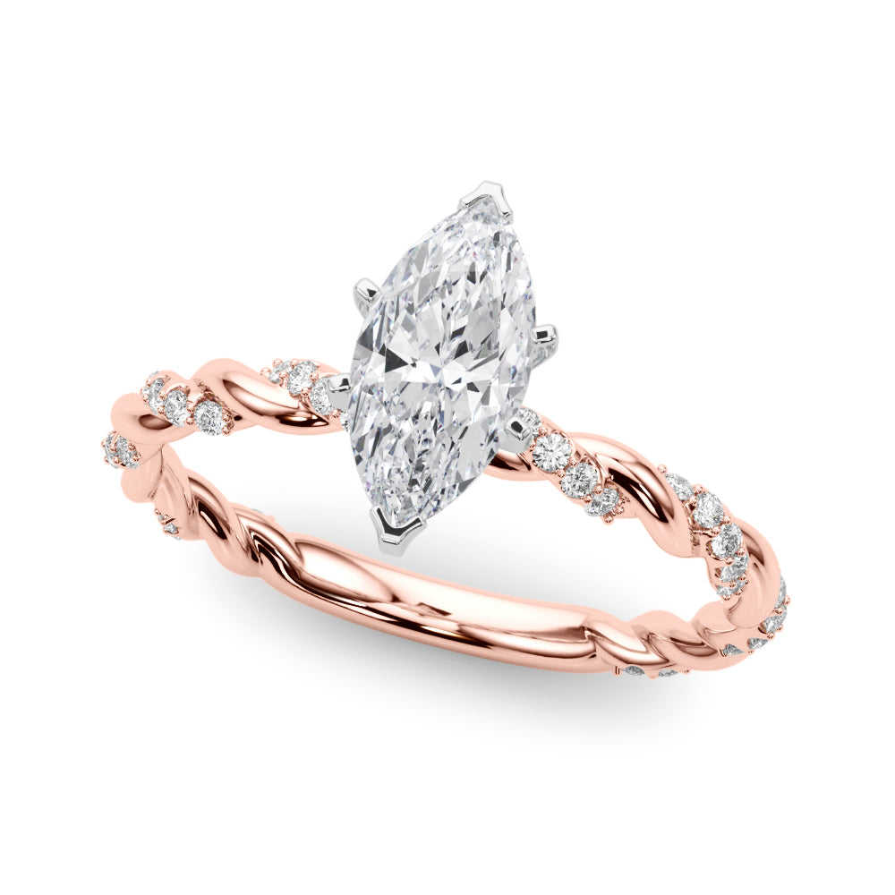 Romantic With Twisted Shank Round Diamond Engagement Ring in 10K/14K gold and platinum with certified lab-grown or natural diamonds