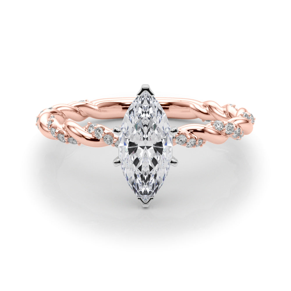 Romantic With Twisted Shank Round Diamond Engagement Ring in 10K/14K gold and platinum with certified lab-grown or natural diamonds