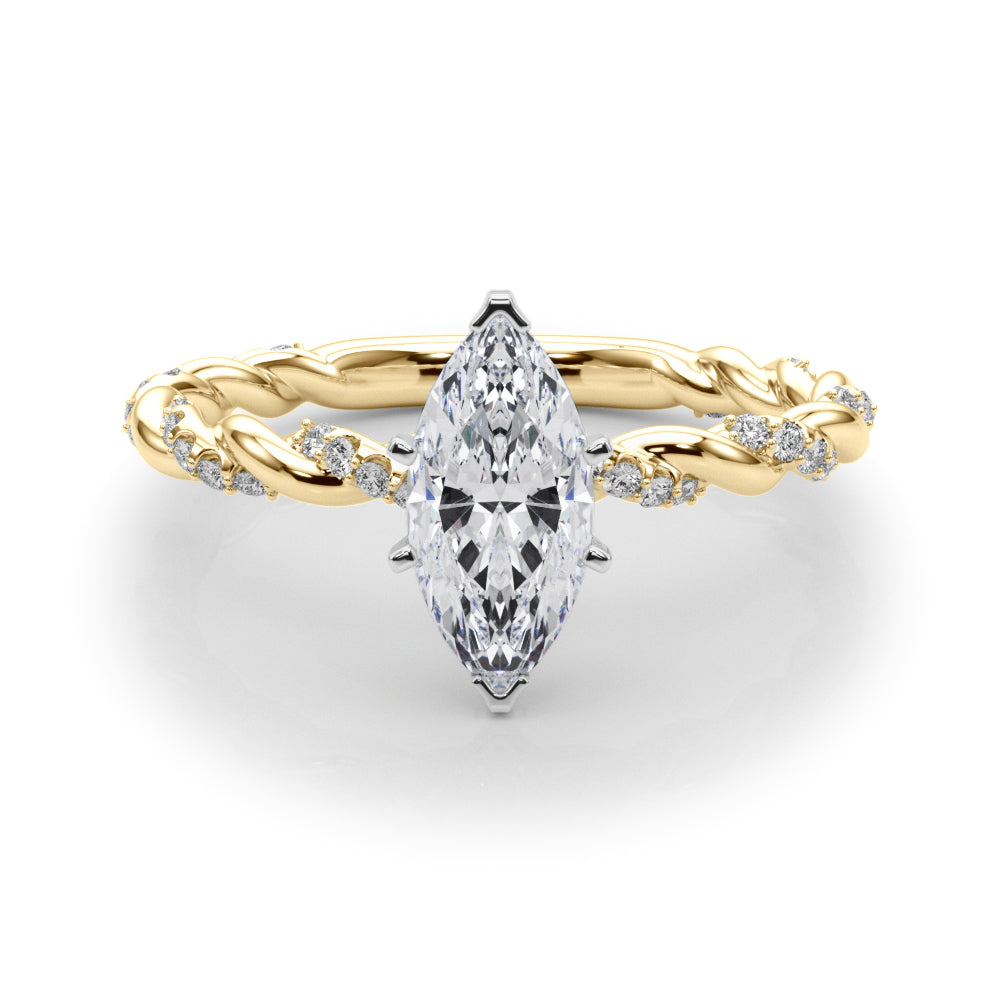 Romantic With Twisted Shank Round Diamond Engagement Ring in 10K/14K gold and platinum with certified lab-grown or natural diamonds