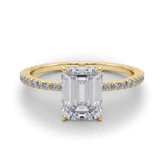 Opulent Hidden Halo Cut Center Single Row Emerald Diamond Engagement Ring in 10K/14K gold and platinum with certified lab-grown or natural diamonds