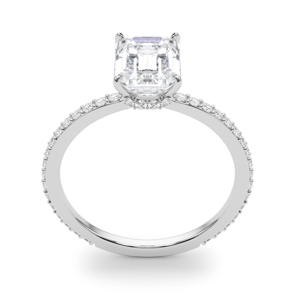 Opulent Hidden Halo Cut Center Single Row Emerald Diamond Engagement Ring in 10K/14K gold and platinum with certified lab-grown or natural diamonds