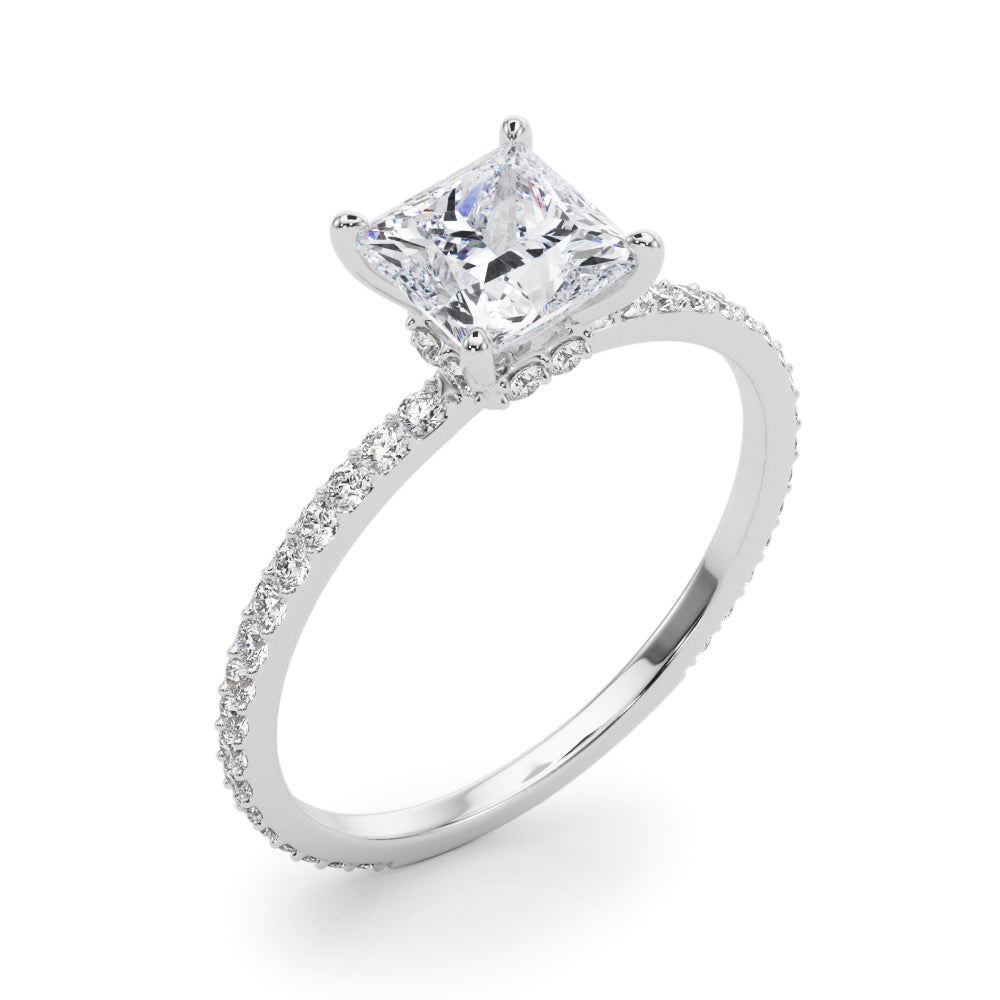 Refined Hidden Halo Cut Center Single Row Princess Diamond Engagement Ring in 10K/14K gold and platinum with certified lab-grown or natural diamonds
