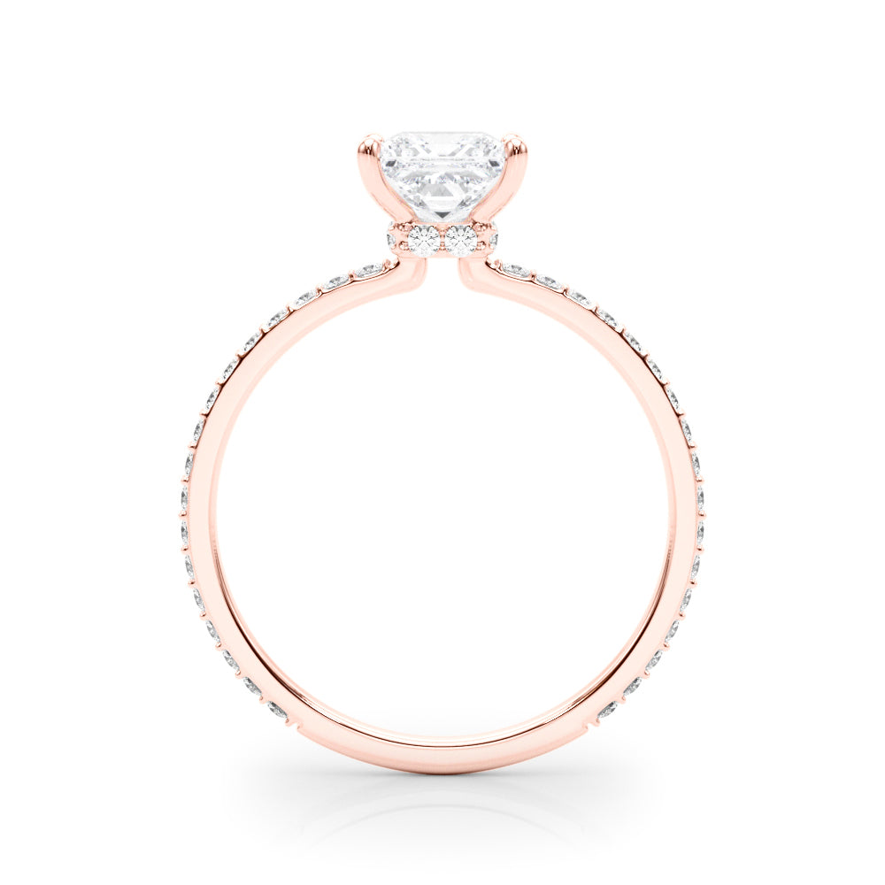 Refined Hidden Halo Cut Center Single Row Princess Diamond Engagement Ring in 10K/14K gold and platinum with certified lab-grown or natural diamonds
