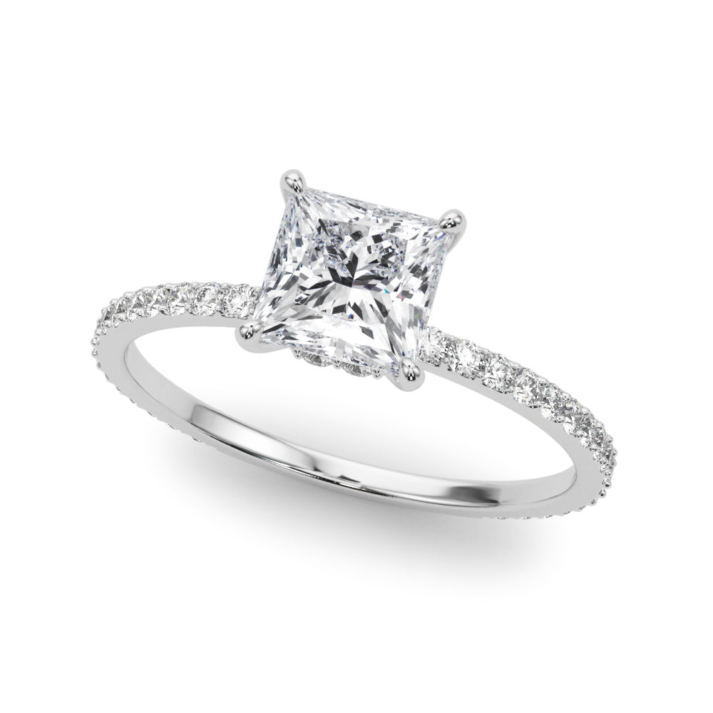 Refined Hidden Halo Cut Center Single Row Princess Diamond Engagement Ring in 10K/14K gold and platinum with certified lab-grown or natural diamonds