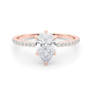 Iconic Hidden Halo Center Single Row Pear Diamond Engagement Ring in 10K/14K gold and platinum with certified lab-grown or natural diamonds