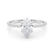Iconic Hidden Halo Center Single Row Pear Diamond Engagement Ring in 10K/14K gold and platinum with certified lab-grown or natural diamonds