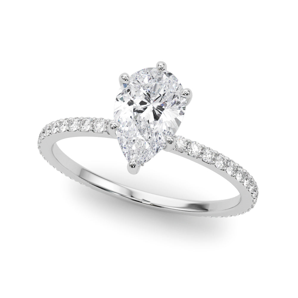 Iconic Hidden Halo Center Single Row Pear Diamond Engagement Ring in 10K/14K gold and platinum with certified lab-grown or natural diamonds
